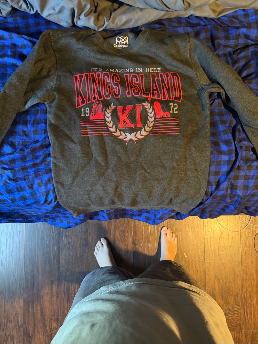 Kids Kings Island Charcoal Sweatshirt with Red Logo - Cedar Fair